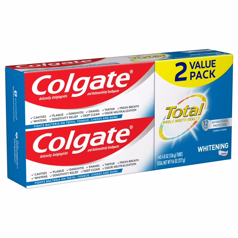 Colgate Whitening Toothpaste Total 12-Hour Whole Mouth Protection 4.8 oz 2-Pack