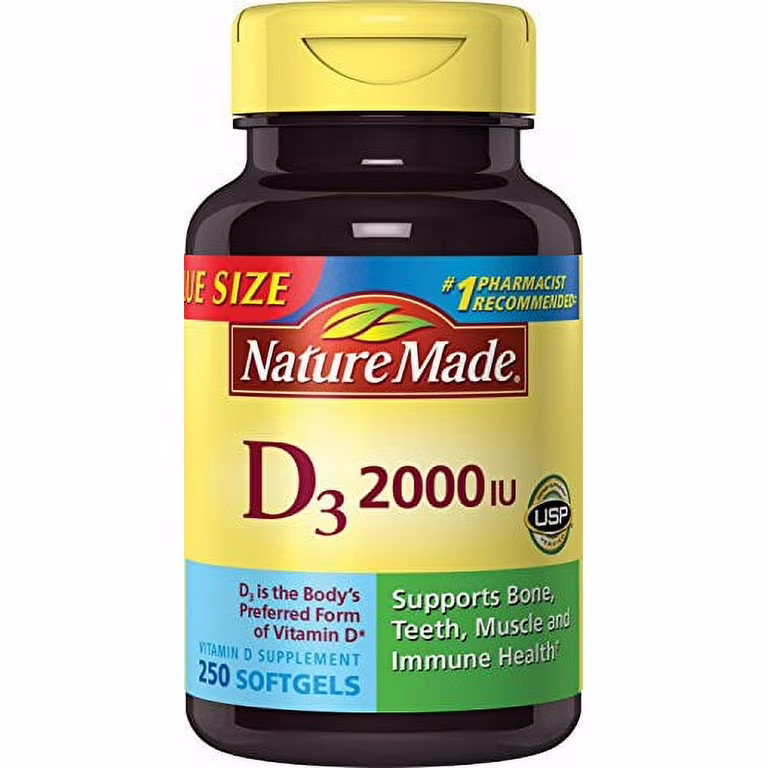 Nature Made Vitamin D3 Softgels Bone and Immune Support 2000 IU 250 Count