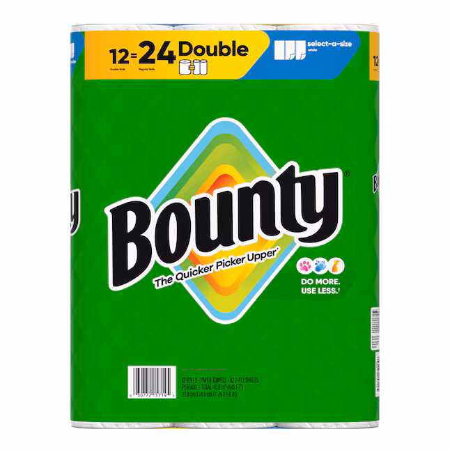 Bounty Paper Towels Select-A-Size 2X Absorbent 12 Double Plus Rolls