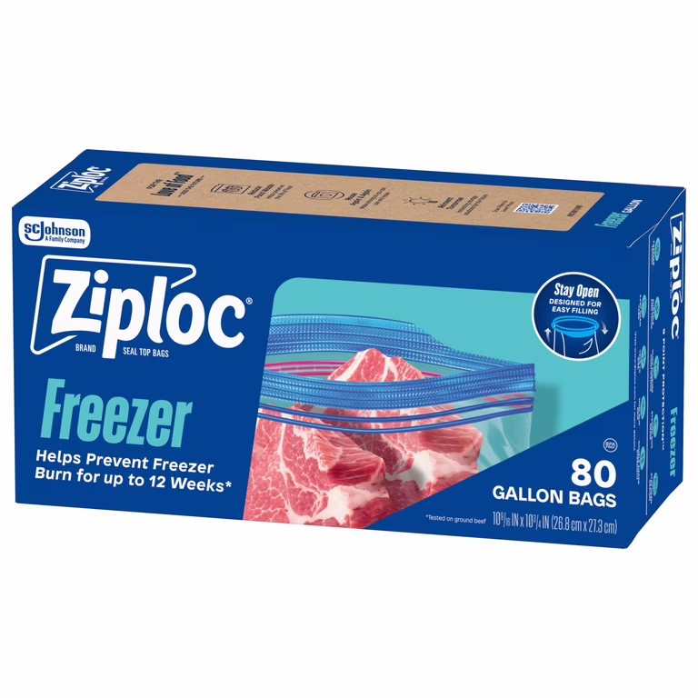 Ziploc Freezer Storage Bags Grip n Seal Heavy-Duty Gallon 80 Count