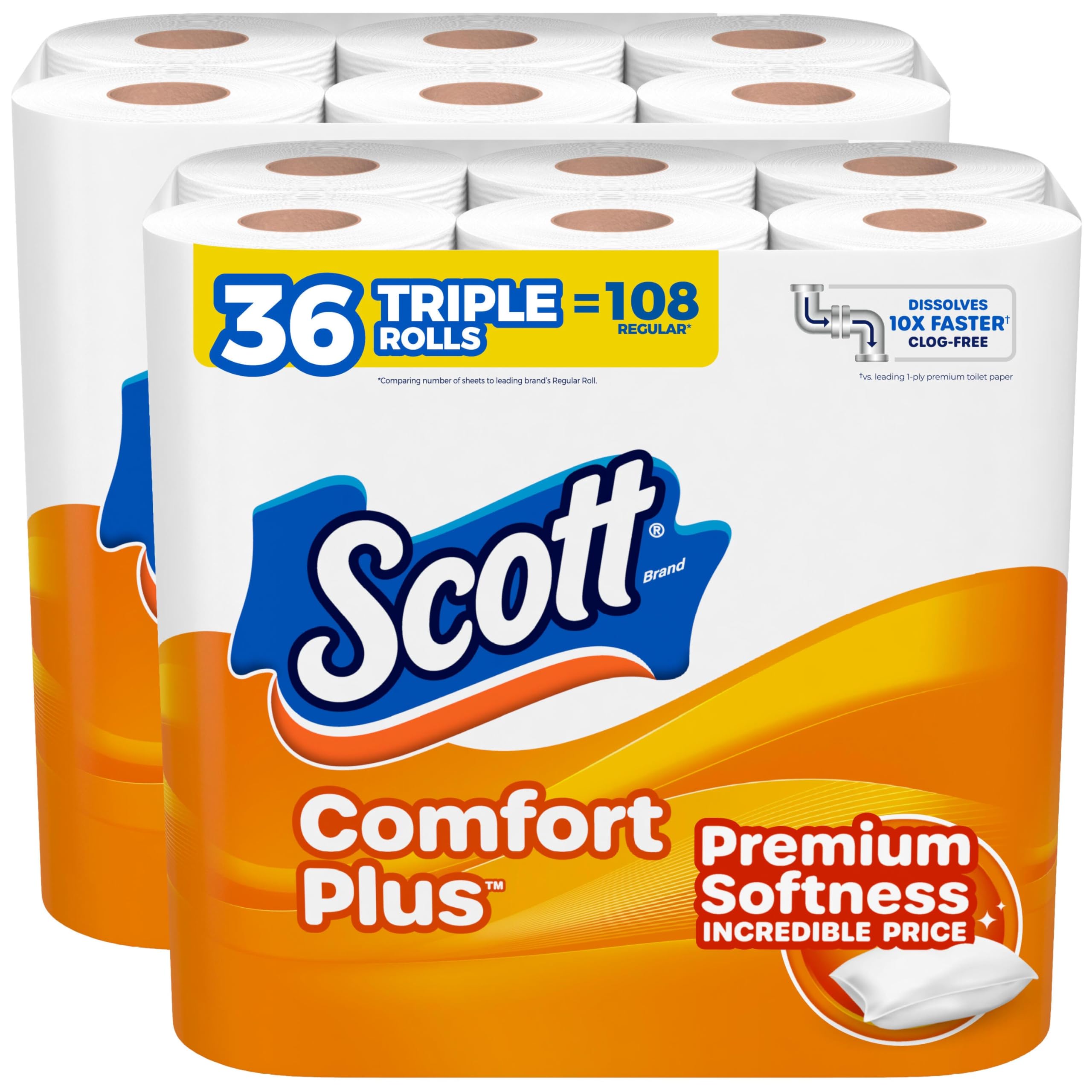 Scott Toilet Paper ComfortPlus Thick and Soft Value 36 Double Rolls